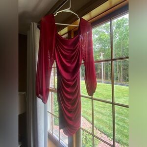 Deep Red Long Sleeve Mini Dress